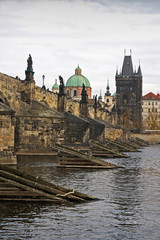 Fototapeta na wymiar Historic center - Charles bridge in Prague