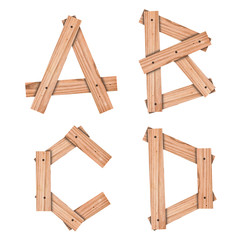 alphabet Letter A,B,C,D from wood board with clipping path