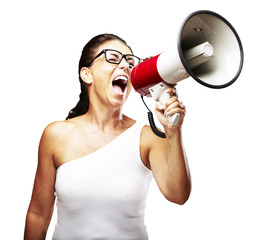 woman shouting using megaphone