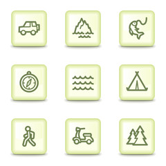 Travel web icons set 3, salad green buttons