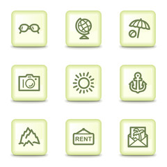 Travel web icons set 5, salad green buttons