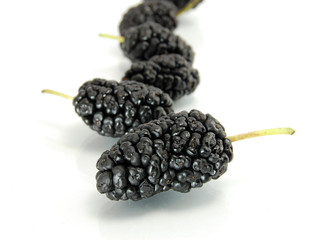 Black mulberries isolated on white background