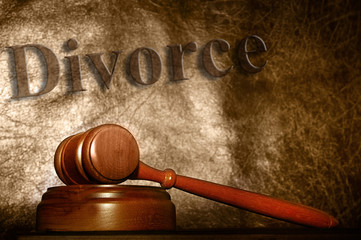 legal gavel and divorce text background