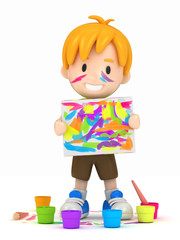 3D render of school kid with canvas
