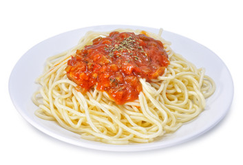 Plato de spaghetti a la boloñesa.
