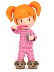3D Render of a kid brushing her teeth © Gouraud Studio