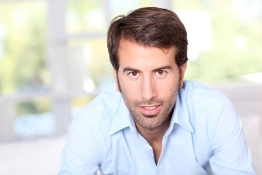 Portrait of handsome man with blue shirt