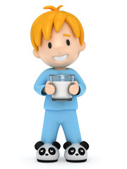 3D render of a kid holding a milk