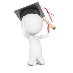 3d rendered illustration of a little white guy - just graduated