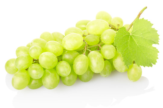 Fresh green grape isolated on white, clipping path included