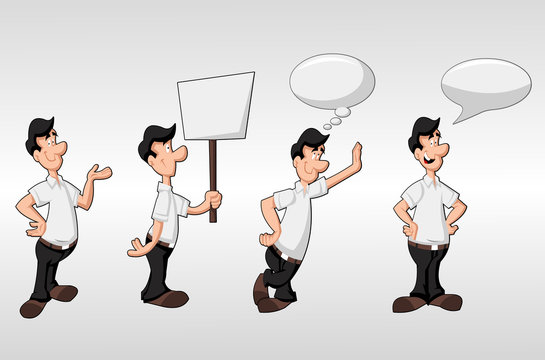 Cartoon man wearing white shirt talking with speech balloon