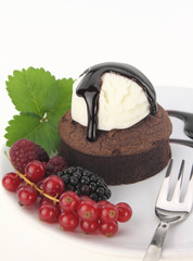 Chocolate soufflé cake on white background