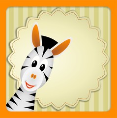 Naklejka na ściany i meble Cute zebra on decorative background - birthday invitation