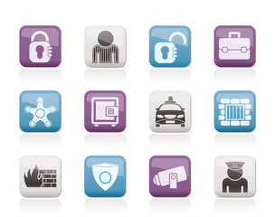 social security and police icons - vector icon set
