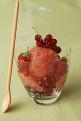Granité de pêche aux groseilles et aux fraises