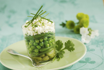 Verrine de légumes de printemps au fromage de chèvre et aux herbes