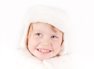 cheerful girl in winter hat with ear flaps