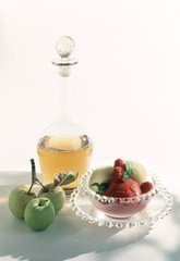 Trou Normand granité framboisine et sorbet pêche au vin poivré