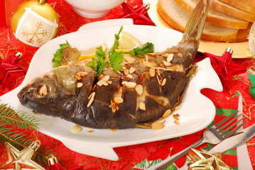 carp baked with almonds for christmas