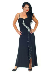 Fototapeta premium Full length of model woman in black dress