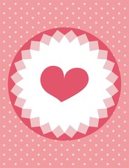 Naklejka premium Cute pink heart with polka dots background card. Vector