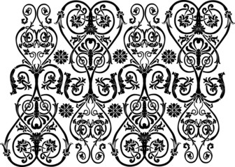 black background with curled striped elements