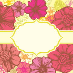 Fototapeta na wymiar Colorful floral card of decorative flowers