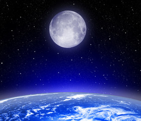 Fototapeta na wymiar Ziemia księżyc i gwiazdy w wolnej przestrzeni