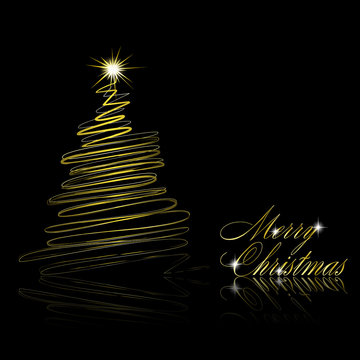 Abstract golden christmas tree on black background