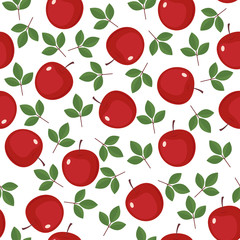 Seamless wallpaper with red apples and green leaves