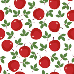 Seamless wallpaper with red apples and green leaves