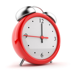 Red alarm clock 3d. Icon. Isolated on white background
