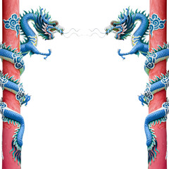 Blue Chinese Dragon Wrapped around red pole