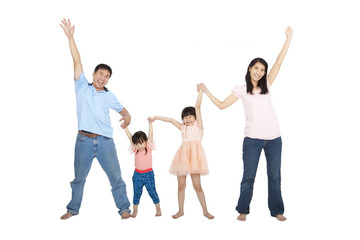 happy asian Family isolated on white background