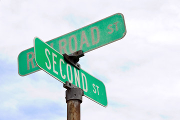 Street sign on the corner of railroad and second street