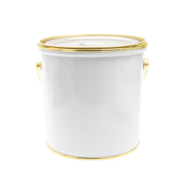 Paint can with golden rim isolated on white