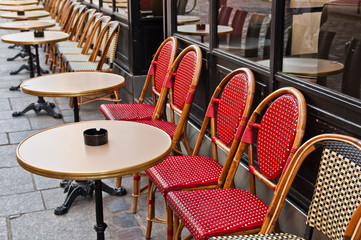 Empty Cafe terrace in paris,France