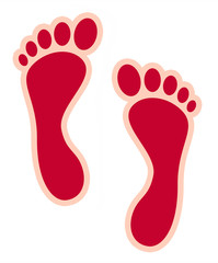 Fussabdrücke rot auf weiß