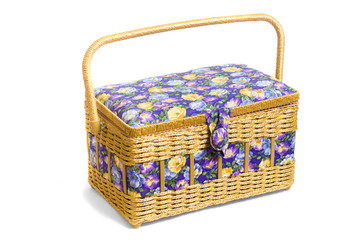 wicker basket casket on white background