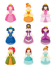 cartoon beautiful princess icons set