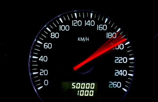 Speedometer at high speed with red index and odometer