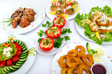 Table served with tasty meals