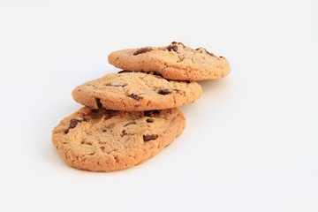 delicious chocolate chip cookies on white background