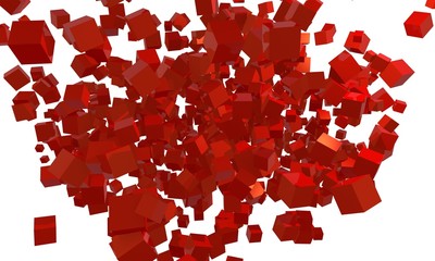 3d red cubes explosion