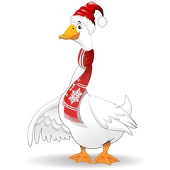 Babbo Natale Oca Papero-Cartoon Goose Duck Santa Claus-Vector