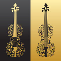 Abstract violin and musical symbols gold&black © Juliet