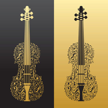 Abstract violin and musical symbols gold&black