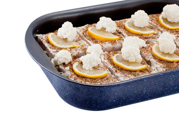 Fried fish with a cauliflower and mushrooms