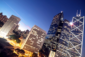 office building at night in hong kong
