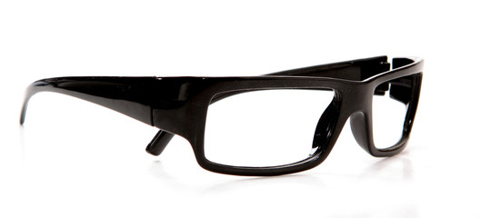 black glasses on a white background